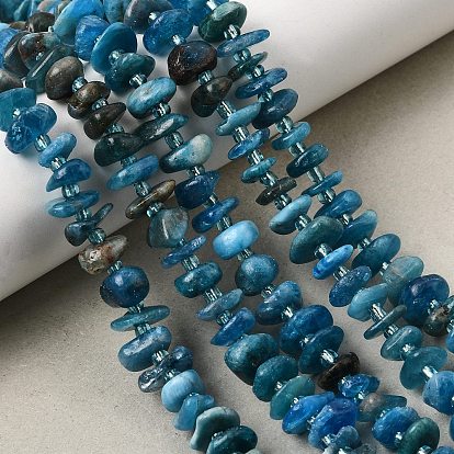 Hebras de cuentas de apatita azul natural, pepitas, con granos de la semilla