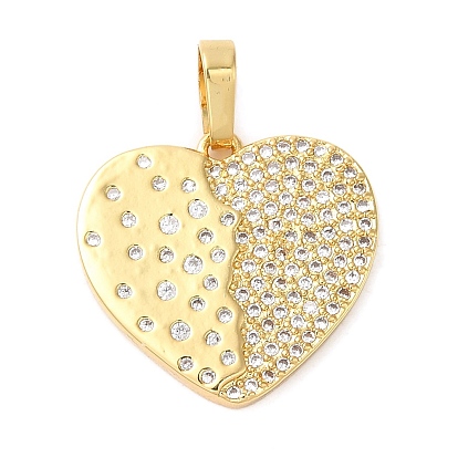 Rack Plating Brass Micro Pave Cubic Zirconia Pendants, Long-Lasting Plated, Lead Free & Cadmium Free, Heart Charm