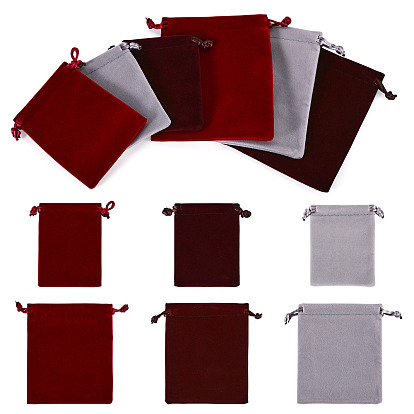 6Pcs 6 Styles Velvet Jewelry Drawstring Bags, Rectangle, for Earrings Rings Necklaces