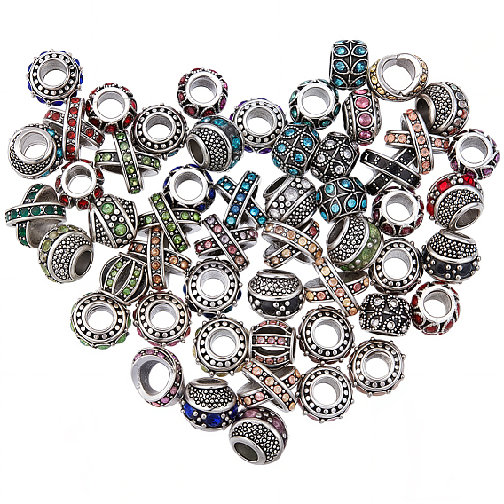 70 шт. 5 стили сплава страз европейские бусины, бусины с большим отверстием