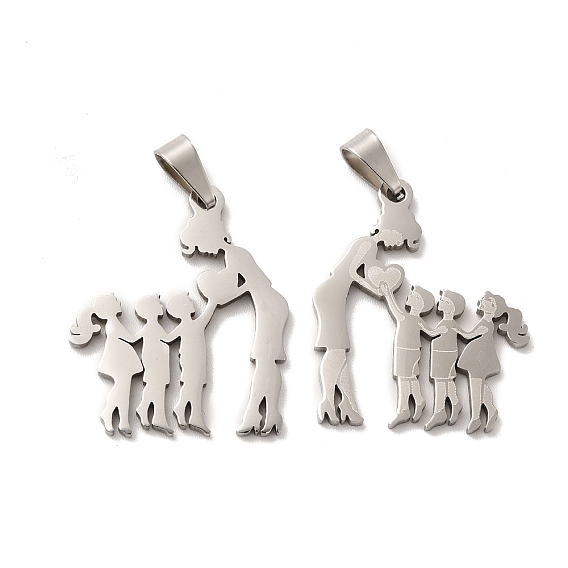 Mother's Day/Teachers' Day 201 Stainless Steel Pendants, Mother with Son & Daughter/Teacher with Students Charms