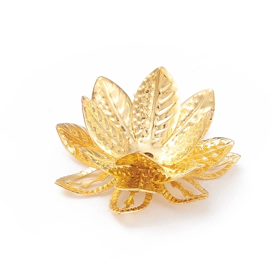 Electroplated Iron Bead Cap, Flower, Multi-Petal, Golden
