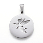 304 Stainless Steel Pendants, Cut-Out, Flat Round with Fairy