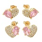 Серьги-гвоздики из латуни с паве из кубического циркония, сердце, слева и справа