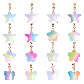 CHGCRAFT 18Pcs 3 Styles Rainbow K9 Glass Pendants, with Brass Findings, Faceted, Golden