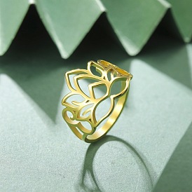 304 палец кольца из нержавеющей стали, полые лотосовые украшения для женщин