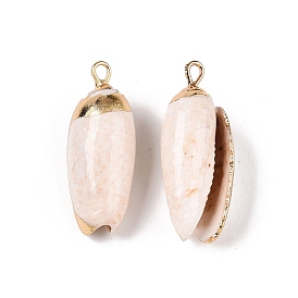 Natural Sea Shell Pendants, Shell Shaped Charms with Golden Tone Iron Loops