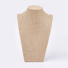 De madera cubierto con pantallas collar de imitación de arpillera, expositor de busto de collar, 22x14.8x8.4 cm