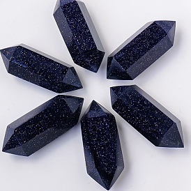 Double Pointed Synthetic Blue Goldstone Wands, for Energy Balancing Meditation Therapy Decors, Hexagonal Prism