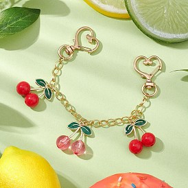 Alloy Enamel Cherry Charm Bag Extension Chain, Brass Cable Chain with Heart Zinc Alloy Swivel Lobster Clasps, Golden