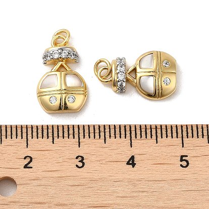 Rack Plating Brass Micro Pave Cubic Zirconia with Sea shell Pendants, Cadmium Free & Lead Free, Cable Car