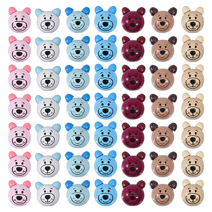 70шт 7 цвета натуральное дерево печатные бусины, медведь, без свинца