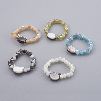 Electroplate Glass Stretch Rings, with Shell, Cat Head