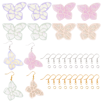 DIY Cellulose Acetate(Resin) Earring Making Kits, Including Butterfly Pendants, Brass Earring Hooks