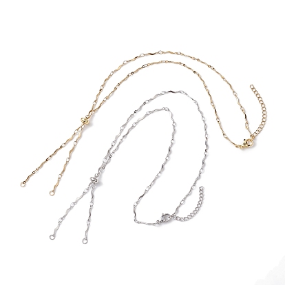 304 изготовление колье из нержавеющей стали, с волнистыми звеньями цепи и латунными скользящими бусинами