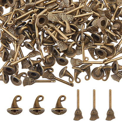 140Pcs 2 Styles Tibetan Style Alloy Pendants, Wizard Hat Charms