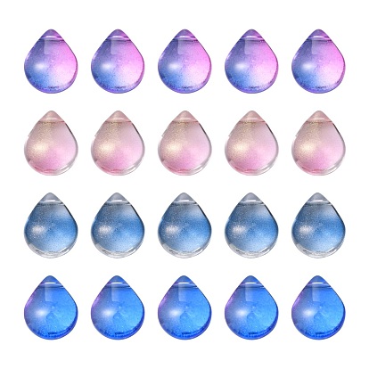 40Pcs 4 Colors Transparent Glass Beads, with Glitter Powder, Dyed & Heated, Teardrop