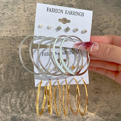 Minimalist Faux Pearl Earrings Set - Creative Design, 6 Pairs, Statement Hoops.