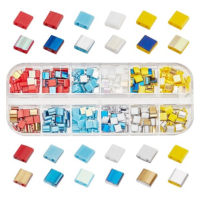 480Pcs 12 Colors Opaque Glass Seed Beads, 2-Hole, Rectangle