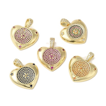 Brass Micro Pave Cubic Zirconia Pendants, Cadmium Free & Nickel Free & Lead Free, Heart