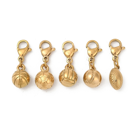 304 подвесные украшения из нержавеющей стали, ионное покрытие (ip), реальный 18 k позолоченный, с застежкой омар коготь, бейсбол баскетбол волейбол регби