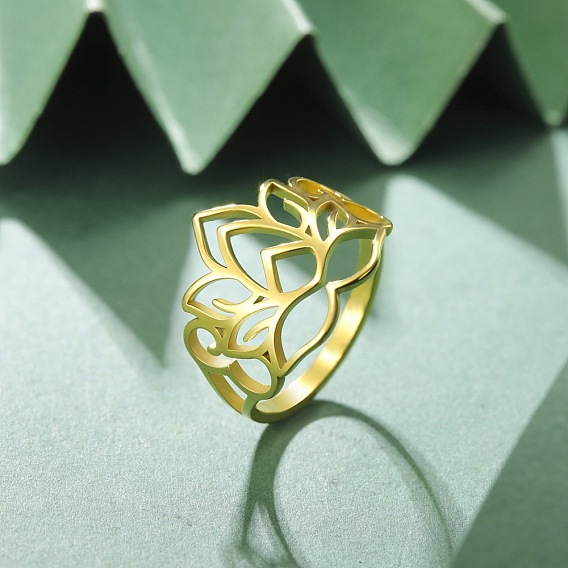 304 палец кольца из нержавеющей стали, полые лотосовые украшения для женщин