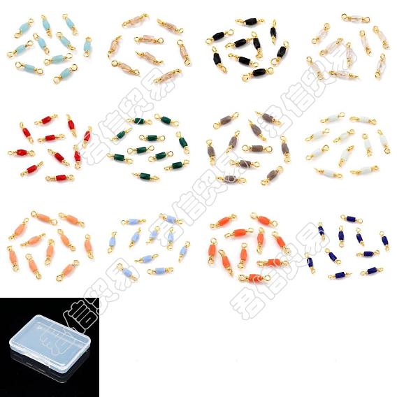 40pcs 10 colors Electroplated Glass Links Connectors, with Golden Brass Findings, Cadmium Free & Lead Free, Faceted, Polygon