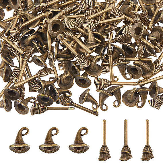 140 pcs 2 styles pendentifs en alliage de style tibétain, charmes de chapeau de magicien