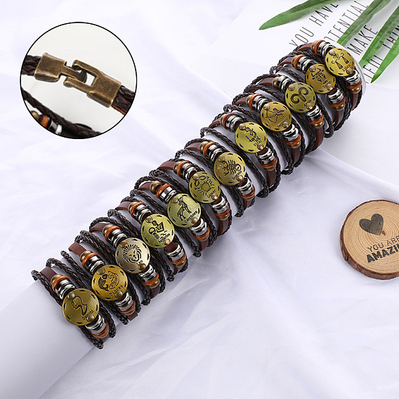 Браслеты из искусственной кожи с тройным слоем из нескольких нитей, плоские круглые браслеты из сплава в виде созвездия для мужчин и женщин