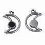 304 Stainless Steel Pendants, with Dyed Black Shell, Moon