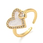 Brass Micro Pave Cubic Zirconia Open Finger Ring, with Enamel, Cadmium Free & Lead Free, Long-Lasting Plated, Heart