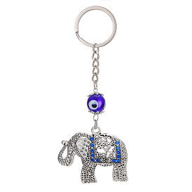 Vintage Ethnic Elephant Keychain with Evil Eye Bag Charm Pendant - Animal Necklace