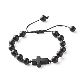 Bracelet rond en perles de bois naturel pour homme femme, bracelet croix synthétique turquoise (teint)