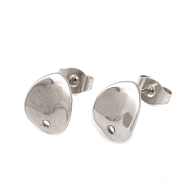 304 серьги-гвоздики из нержавеющей стали, с петлей, 11x8.5 мм, отверстия: 1.5 мм, штифты: 0.8 мм