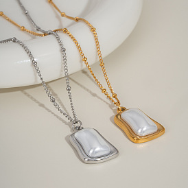 Imitation Pearl 304 Stainless Steel Rectangle Pendant Necklaces for Women, White