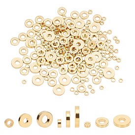 PandaHall Elite 200Pcs 3 Style Brass Spacer Beads, Long-Lasting Plated, Flat Round