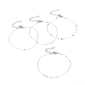 Enamel Chain Bracelets, with Stainless Steel Dapped & Cable Chains, Lobster Claw Clasps and Twisted Chain Extension