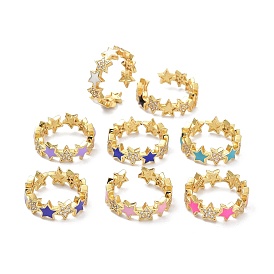 Звездное прозрачное кольцо с кубическим цирконием для девочек и женщин, настоящие 18 позолоченные латунные эмалевые открытые манжеты с золотым покрытием