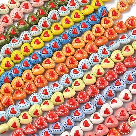 Фарфоровые эмалированные бусины ручной работы с узором в виде сердечек, сердце, пастельный фарфор