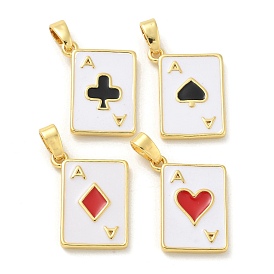 Brass Enamel Pendants, Playing Card Charms, Real 18K Gold Plated