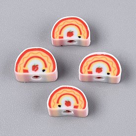 Handmade Polymer Clay Beads, Half Round with Rainbow
