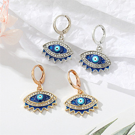 Vintage Blue Evil Eye Earrings with Turkish Charm and Rhinestones