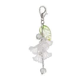 Décoration pendentif fleur en acrylique, avec perles de verre et fermoirs pince de homard en alliage de zinc