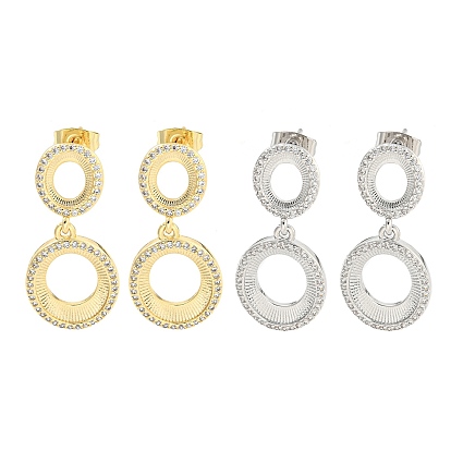 Овальные серьги-пусеты с подвесками из латуни и прозрачного фианита