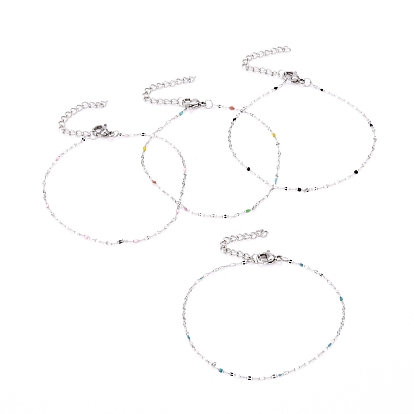 Enamel Chain Bracelets, with Stainless Steel Dapped & Cable Chains, Lobster Claw Clasps and Twisted Chain Extension