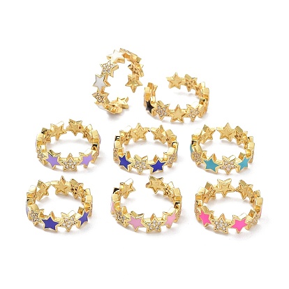 Звездное прозрачное кольцо с кубическим цирконием для девочек и женщин, настоящие 18 позолоченные латунные эмалевые открытые манжеты с золотым покрытием