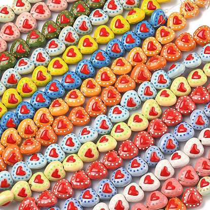 Фарфоровые эмалированные бусины ручной работы с узором в виде сердечек, сердце, пастельный фарфор