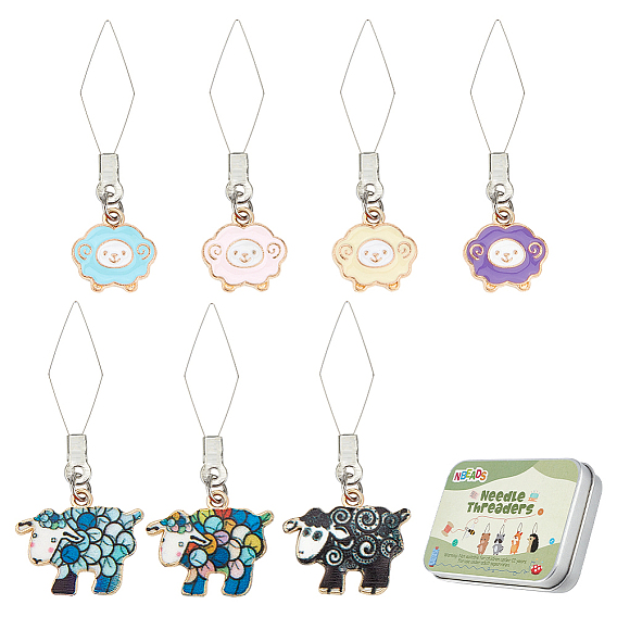 14 шт. 7 стили овцы 304 резьбонарезная машина из нержавеющей стали, швейные нитки инструменты для шитья приспособления для квилтинга, с подвесками из эмали и сплава 