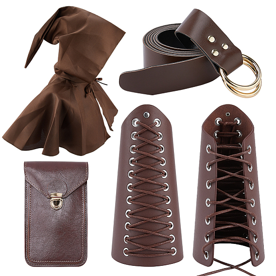 Реквизит для костюмов выставки «Ренессанс Экспо», включая пончо из полиэстера на Хэллоуин, водонепроницаемый кошелек для монет из искусственной кожи, ремень, регулируемая защита запястья