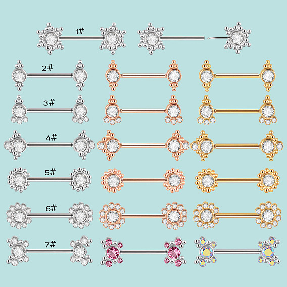 304 Кольца для сосков из нержавеющей стали со стразами